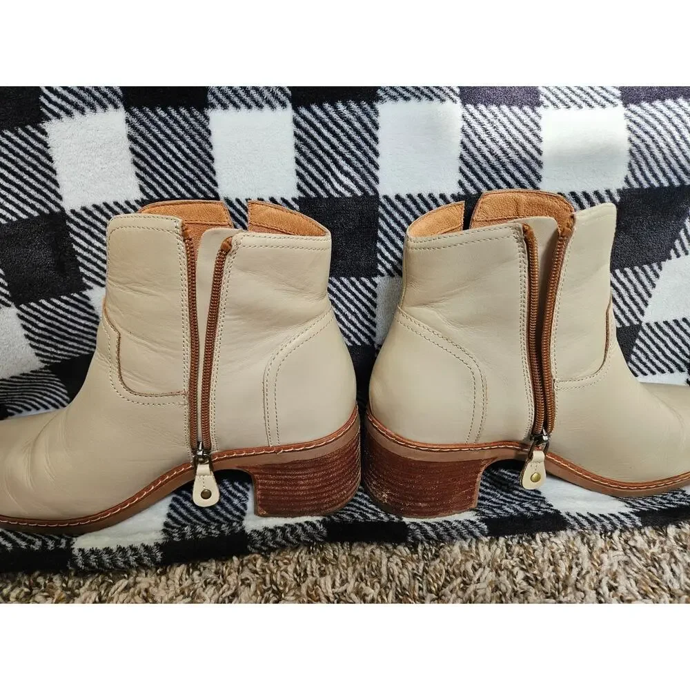 Jambu Women's Leather Ankle Boots Cream Ivory Side Zip Comfort Booties Size 10